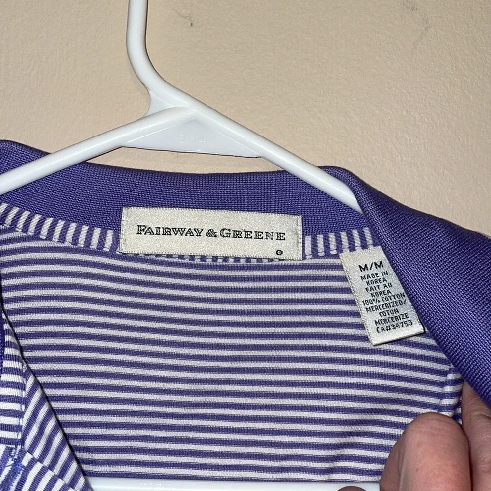Fairway & Green women’s polo shirt Medium top striped embroidered logo purple - Picture 3 of 6